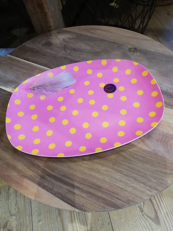 Servierplatte, rosa mit gelben Punkten